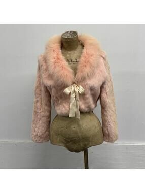 Vintage Y2K Baby Pastel Pink Rabbit & Fox Fur Cropped Bolero Jacket